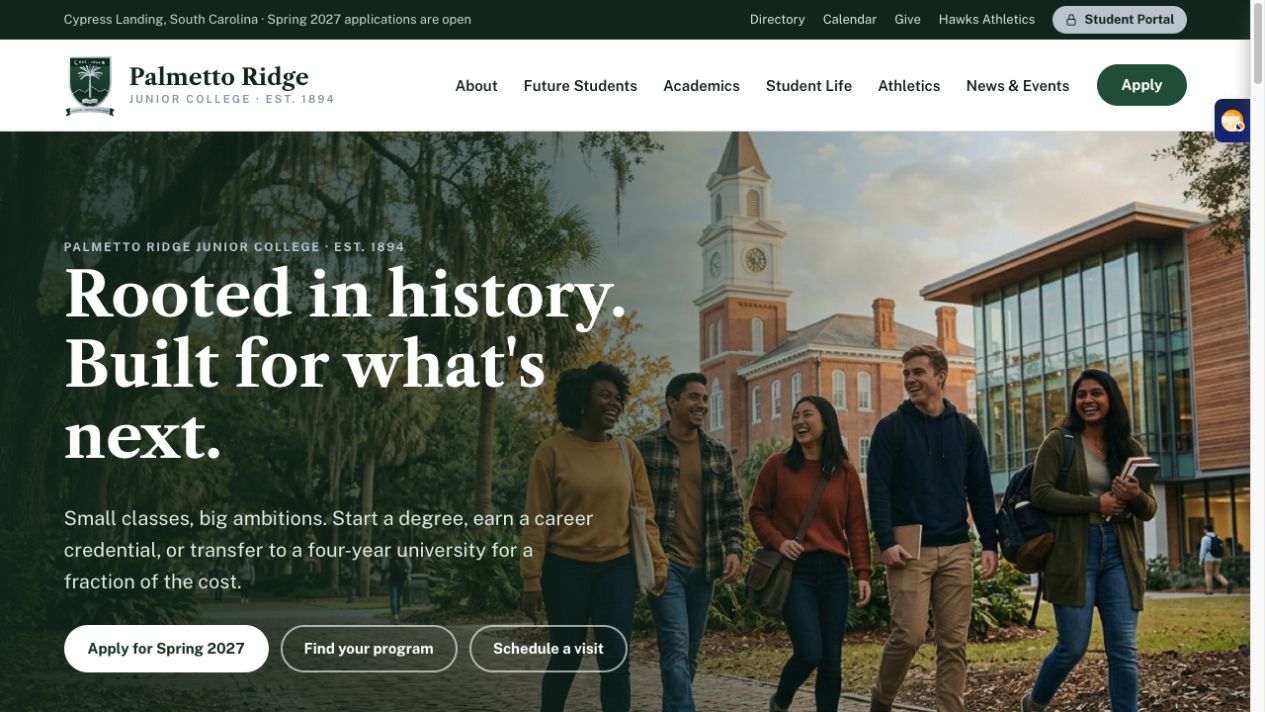 College website — Palmetto Ridge Junior College