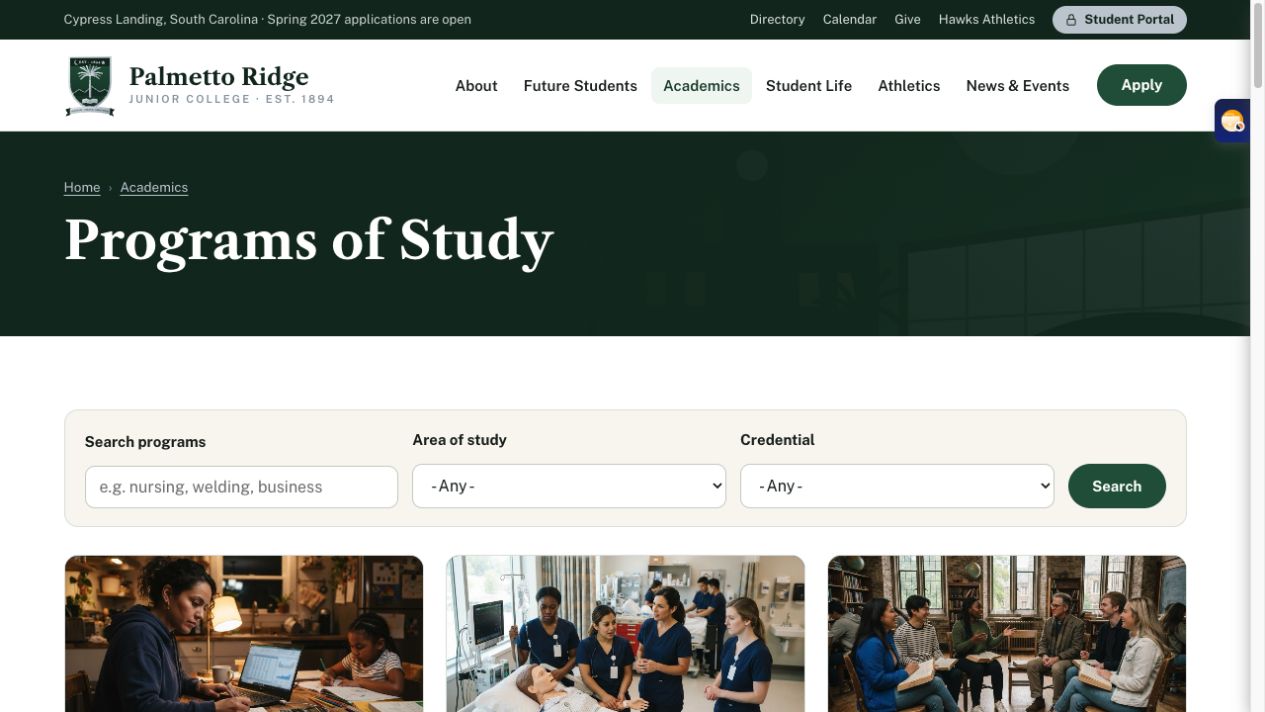 Program finder application — Palmetto Ridge Junior College