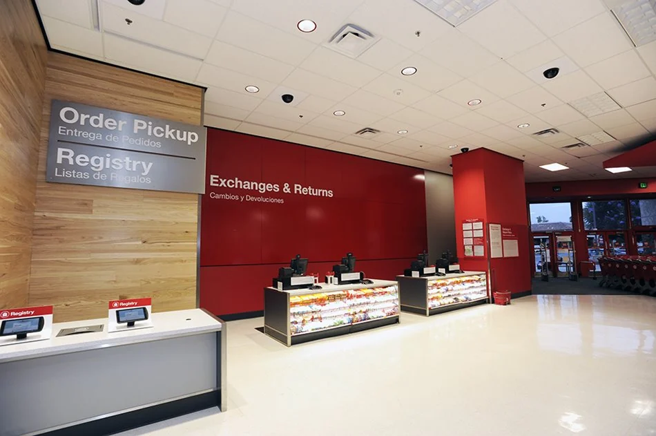 Target service counters with point-of-sale equipment