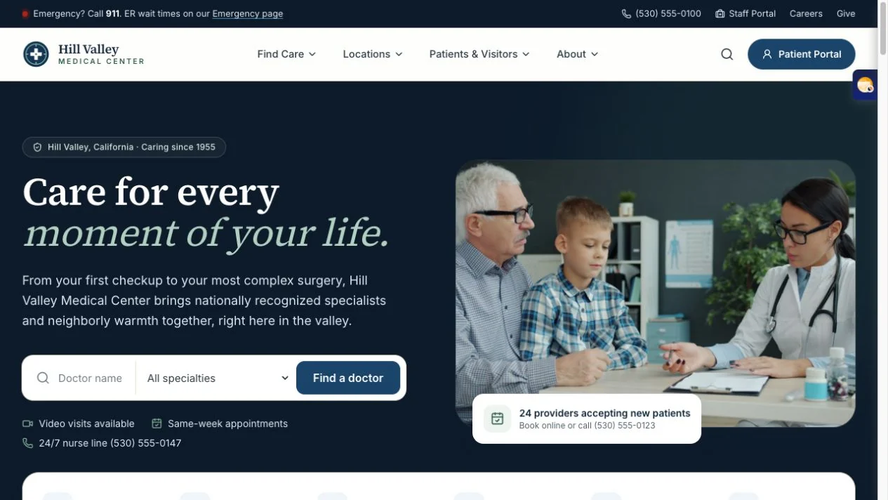 Hill Valley Medical Center website preview